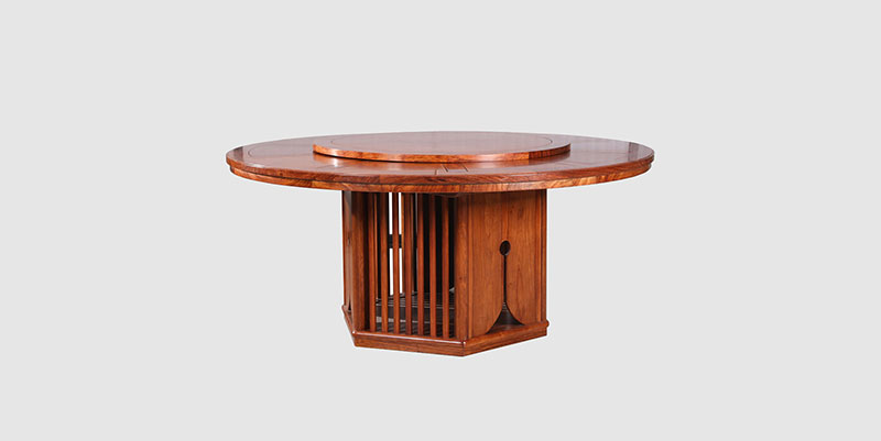 玛纳斯中式餐厅装修天地圆台餐桌红木家具效果图
